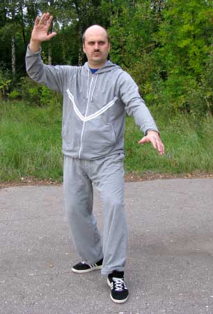 Тайцзи - цюань. Белый журавль раскрывает крылья.